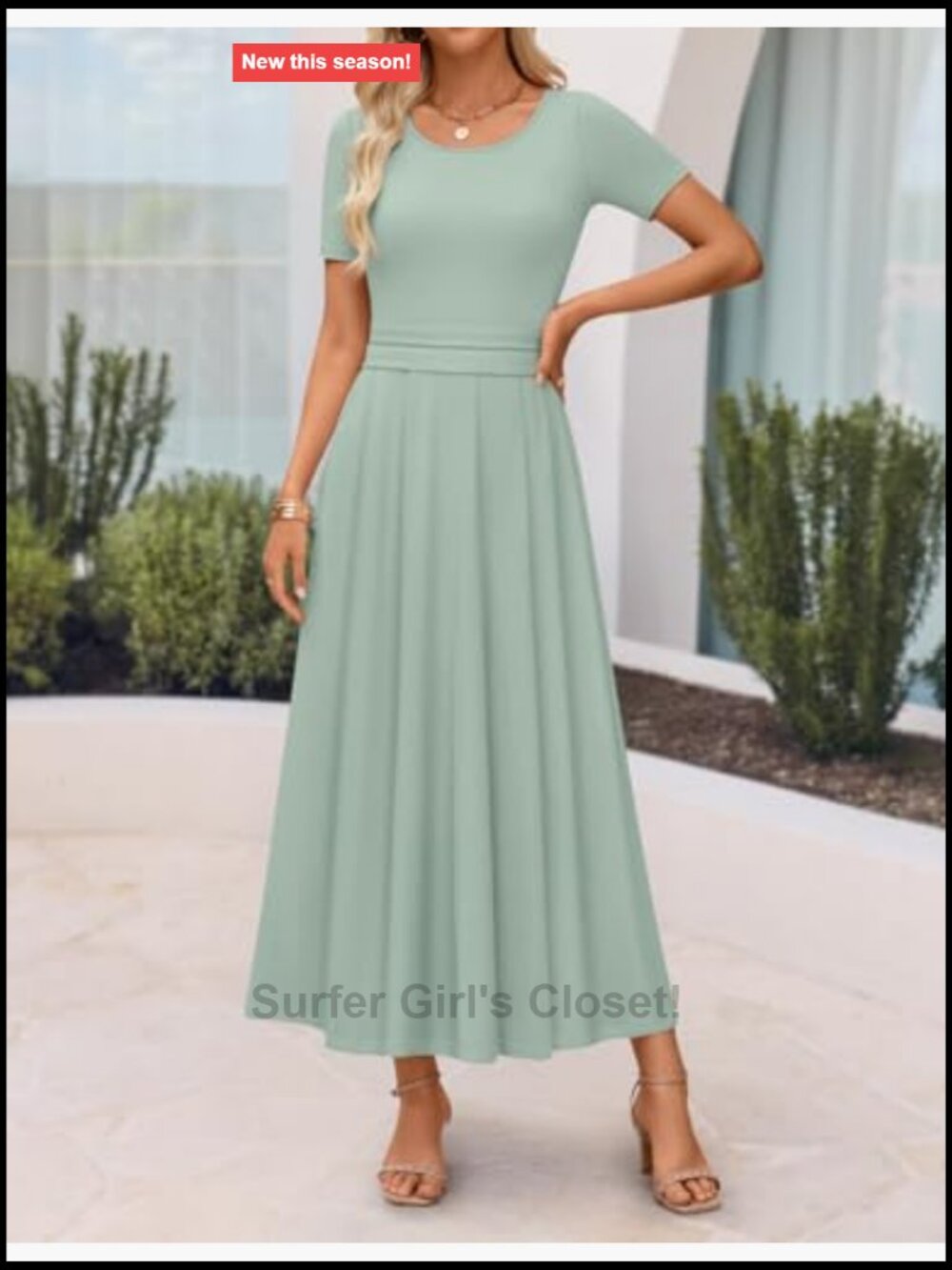 Flowy High Waist Midi A-Line Short Sleeve Maxi Dress with Pockets - Picture 2 of 7
